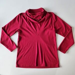VTG Weekenders Cowl Neck Top Womens Small Red Long Sleeve Cotton Blend Casual